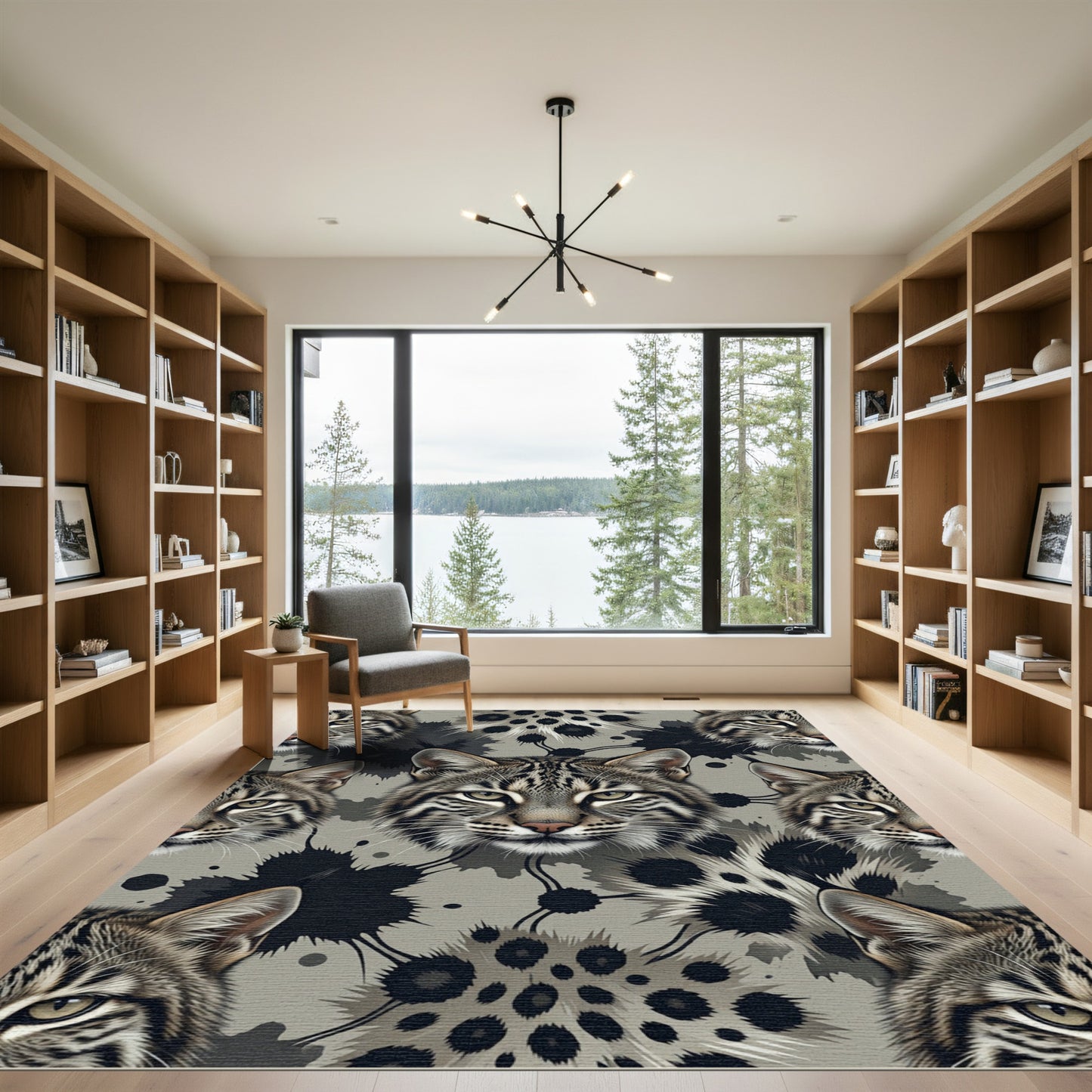 Bold Bobcat Face Ink Splatter Rug