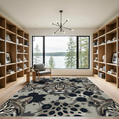 Bold Bobcat Face Ink Splatter Rug