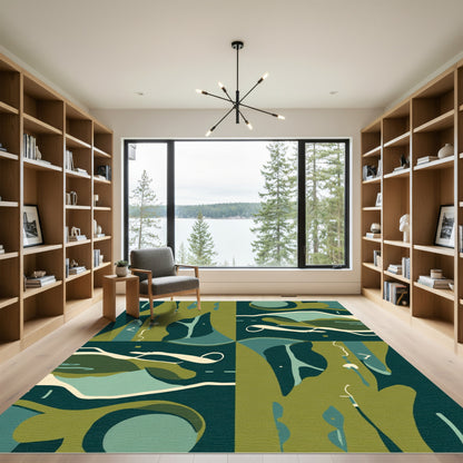 Abstract Teal Olive Organic Flow Rug