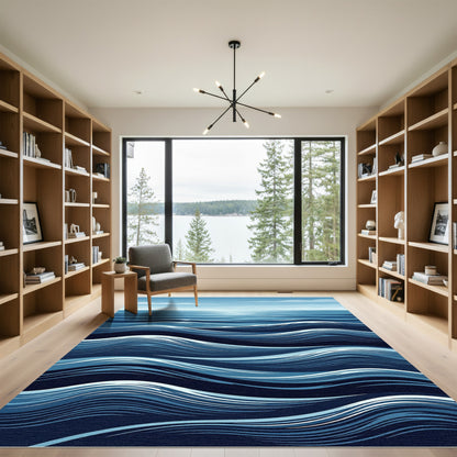Deep Blue Ocean Wave Flow Rug