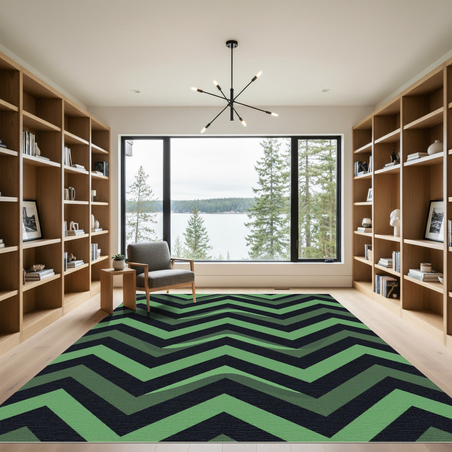 Modern Emerald Green Zigzag Wave Rug