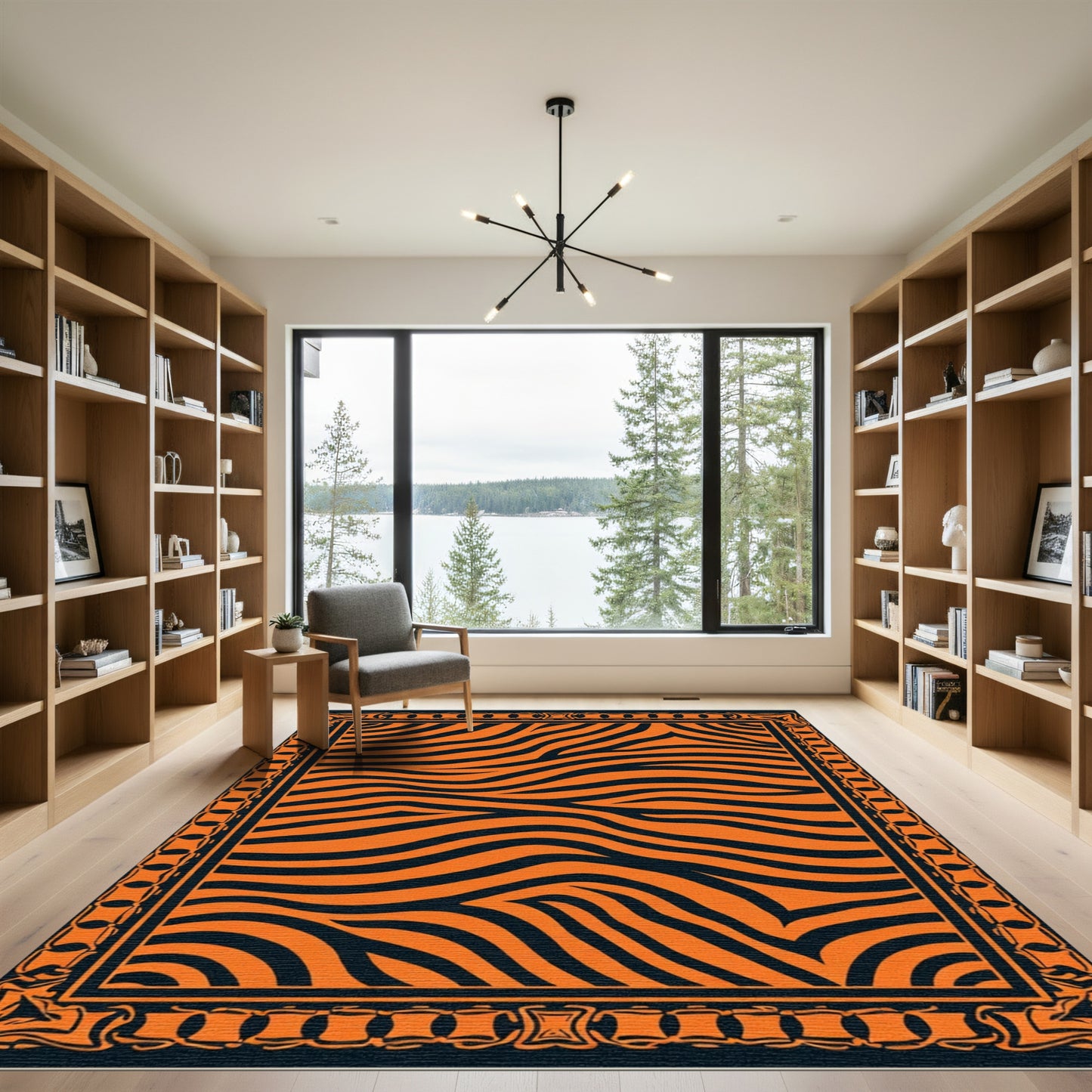 Bold Orange Zebra Stripe Border Rug