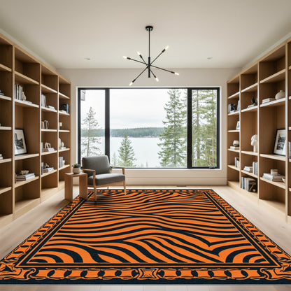 Bold Orange Zebra Stripe Border Rug