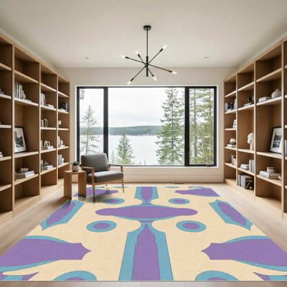 Cream Violet Teal Geometric Medallion Rug