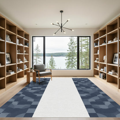 Deep Blue Geometric Abstract Panel Rug