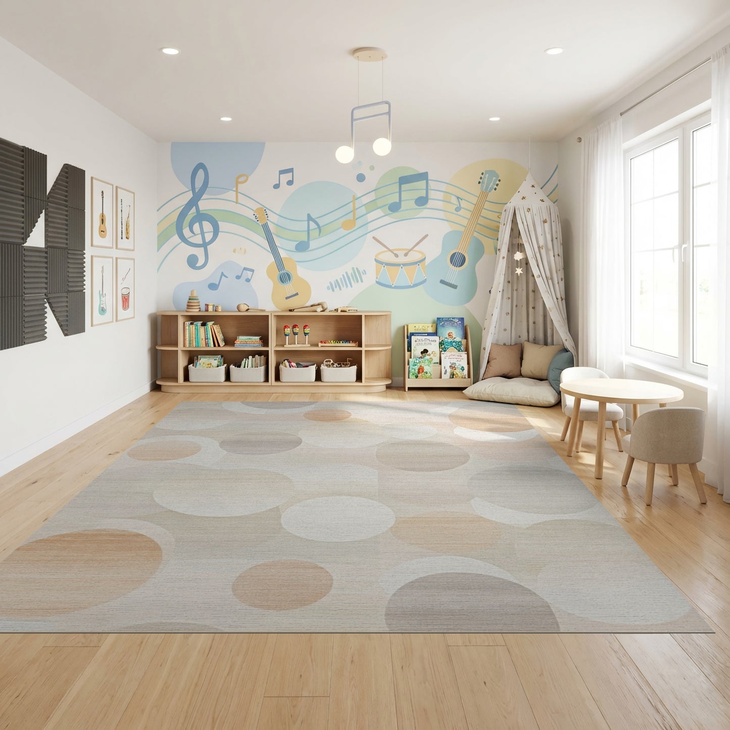Modern Beige Gray Overlapping Circles Rug