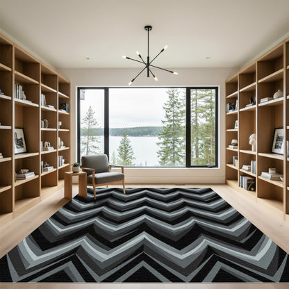 Monochromatic Graduated Chevron Layered Wave Rug