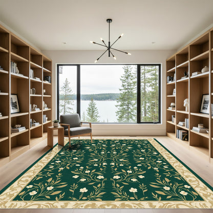 Elegant Cream Blossom Vine Border Rug