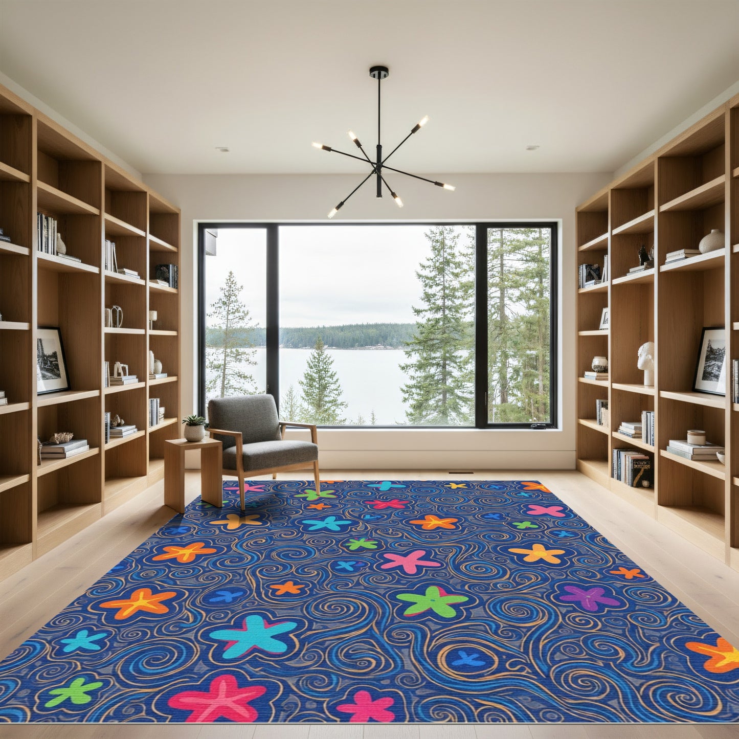 Vibrant Whimsical Starburst Swirl Rug