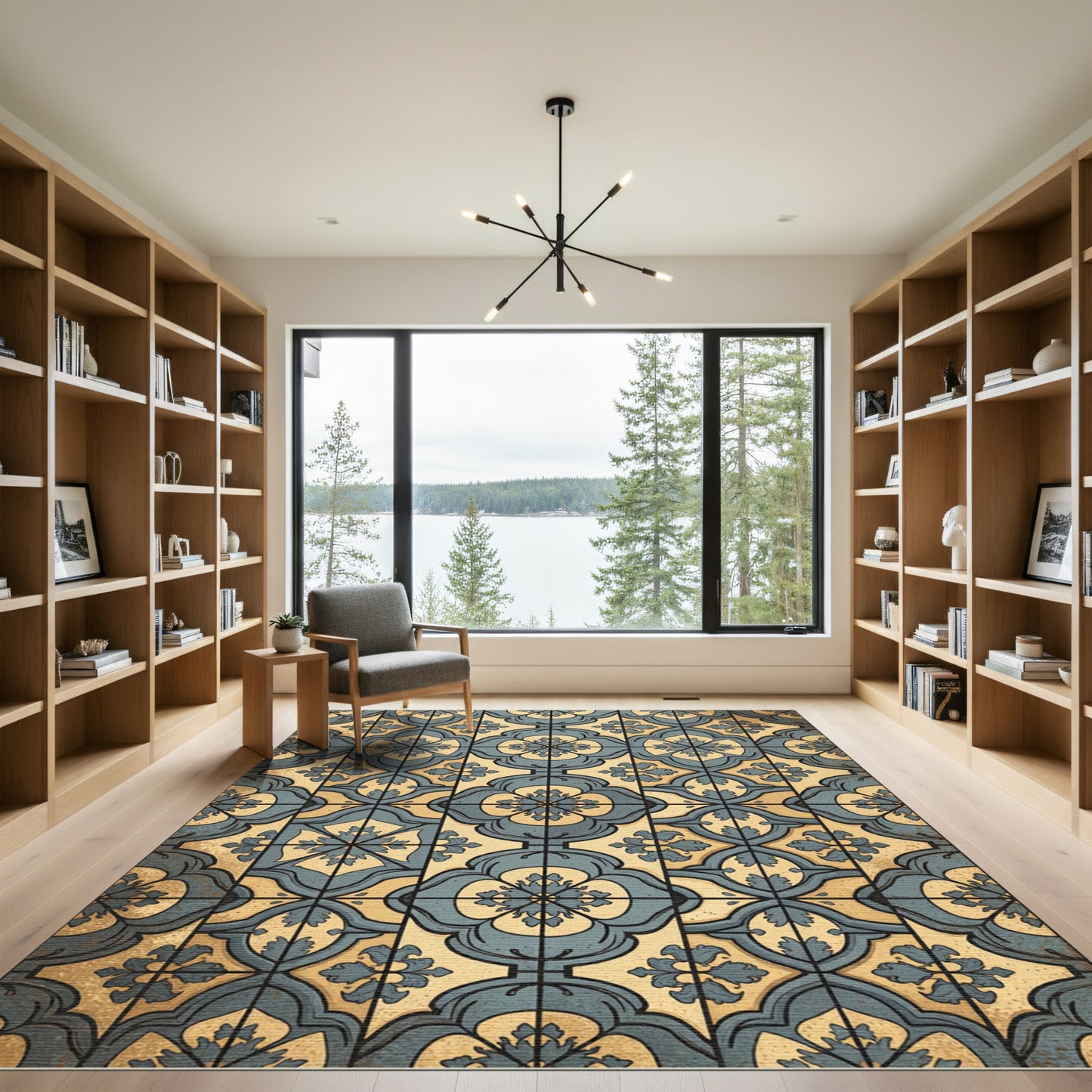 Vintage Teal Golden Quatrefoil Medallion Rug