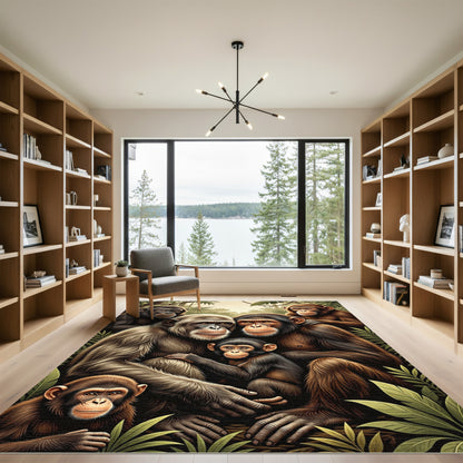 Chimpanzee Family Jungle Portrait Tapestry Rug