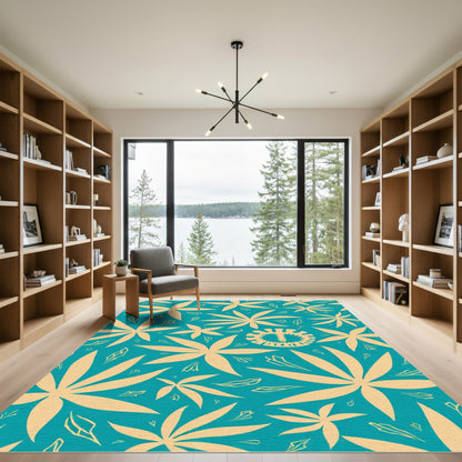 Teal Orange Blossom Tropical Bloom Rug
