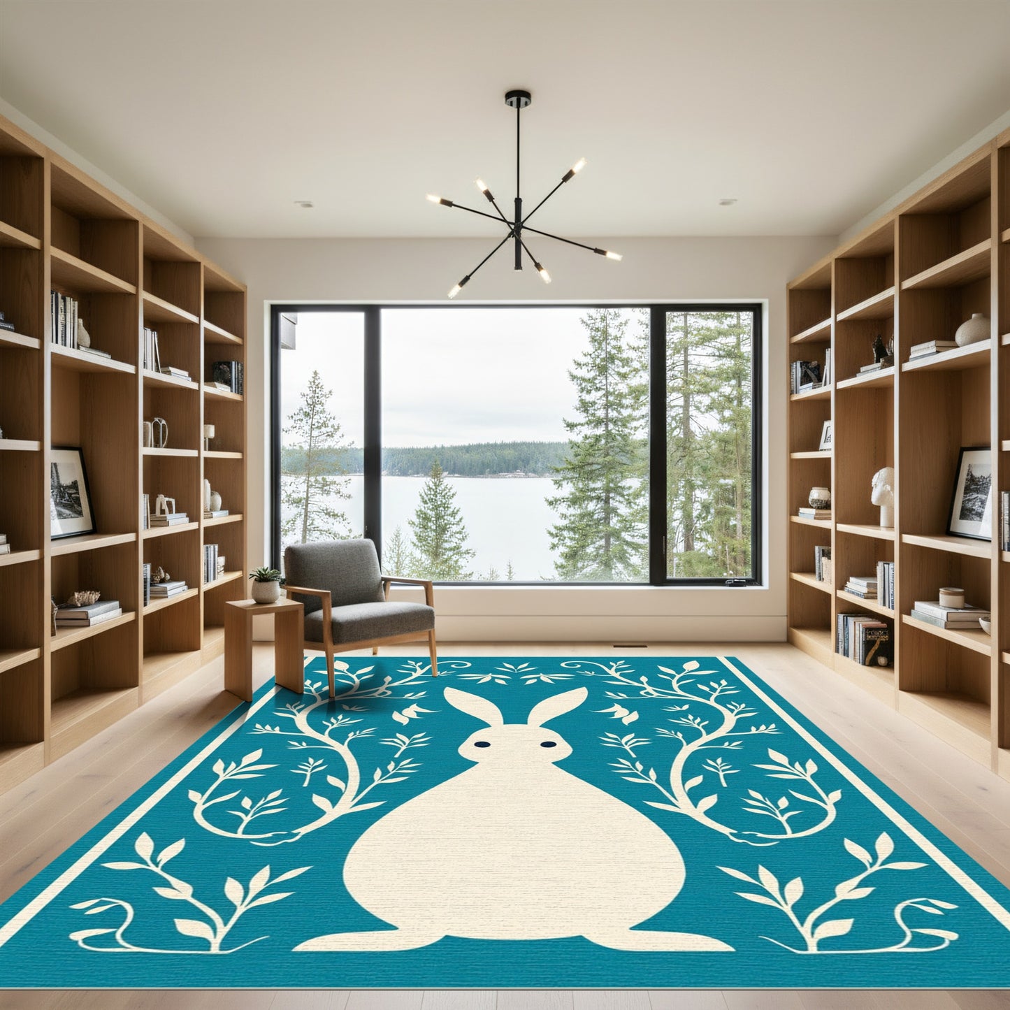 Cream Rabbit Floral Vine Medallion Rug