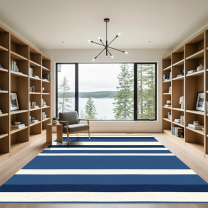 Deep Indigo Blue Stripe Rug