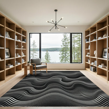 Monochromatic Wavy Stripe Illusion Rug