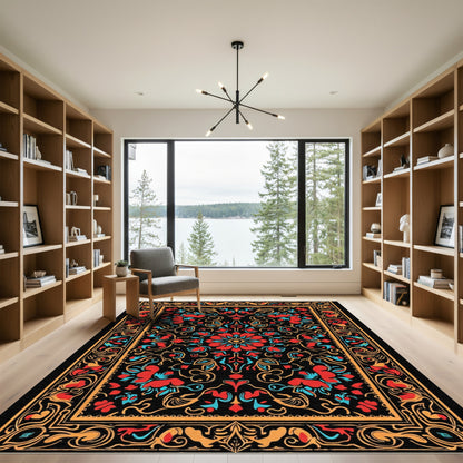 Bold Red Blue Floral Medallion Artwork Rug