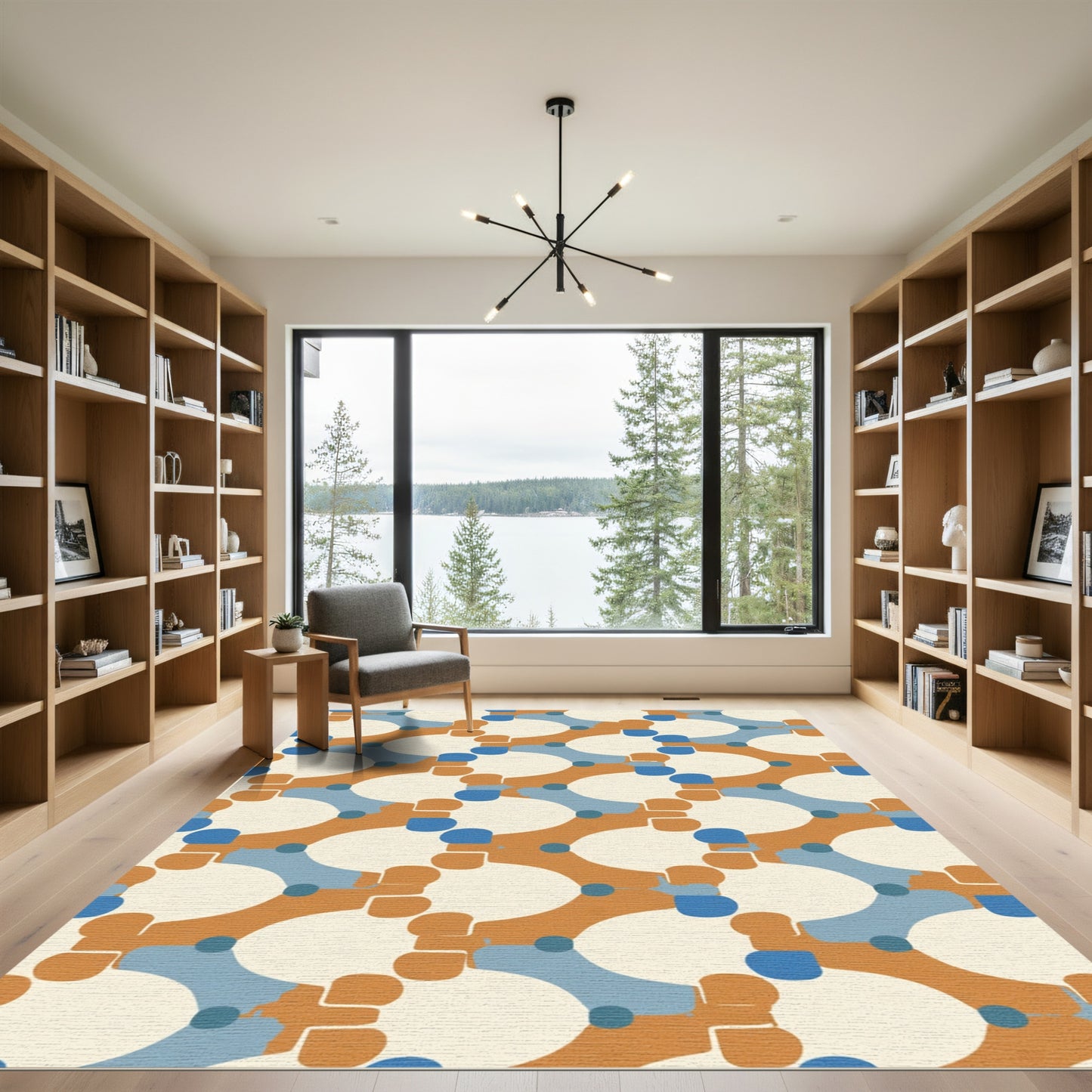 Retro Blue Ochre Interlocking Circles Rug