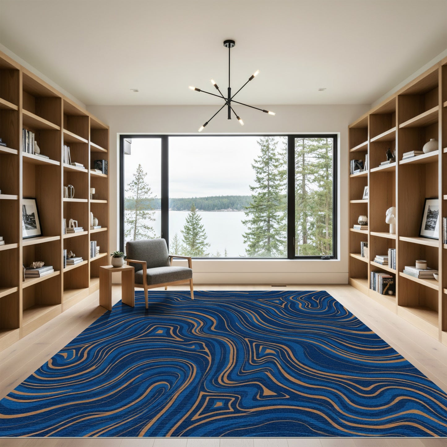 Deep Blue Gold Agate Swirl Rug