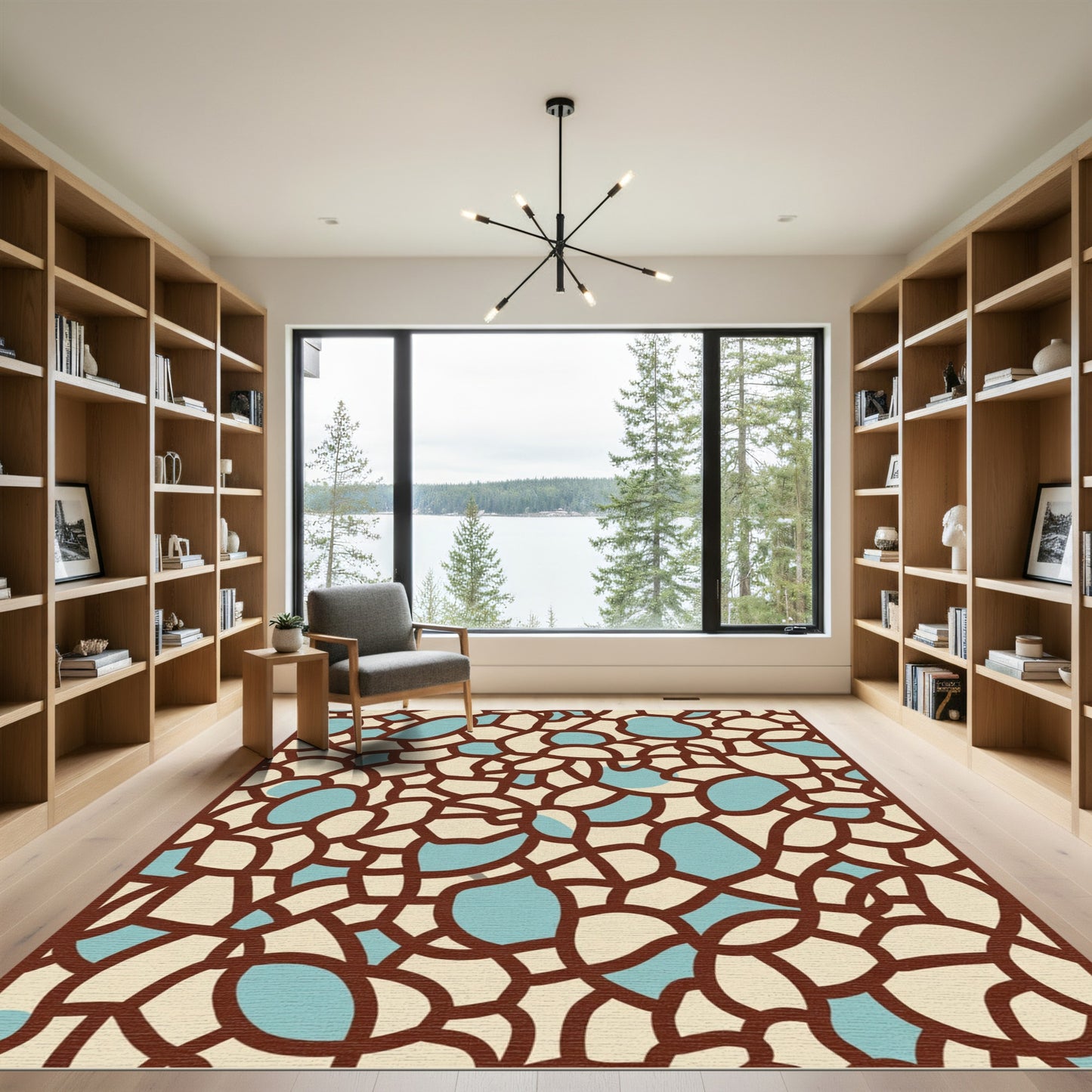 Abstract Organic Shapes Tan Blue Rug
