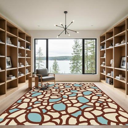 Abstract Organic Shapes Tan Blue Rug