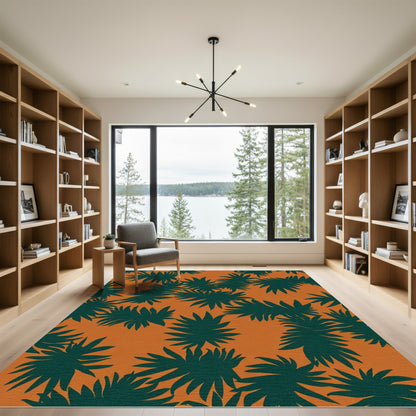 Deep Green Palm Frond Orange Rug