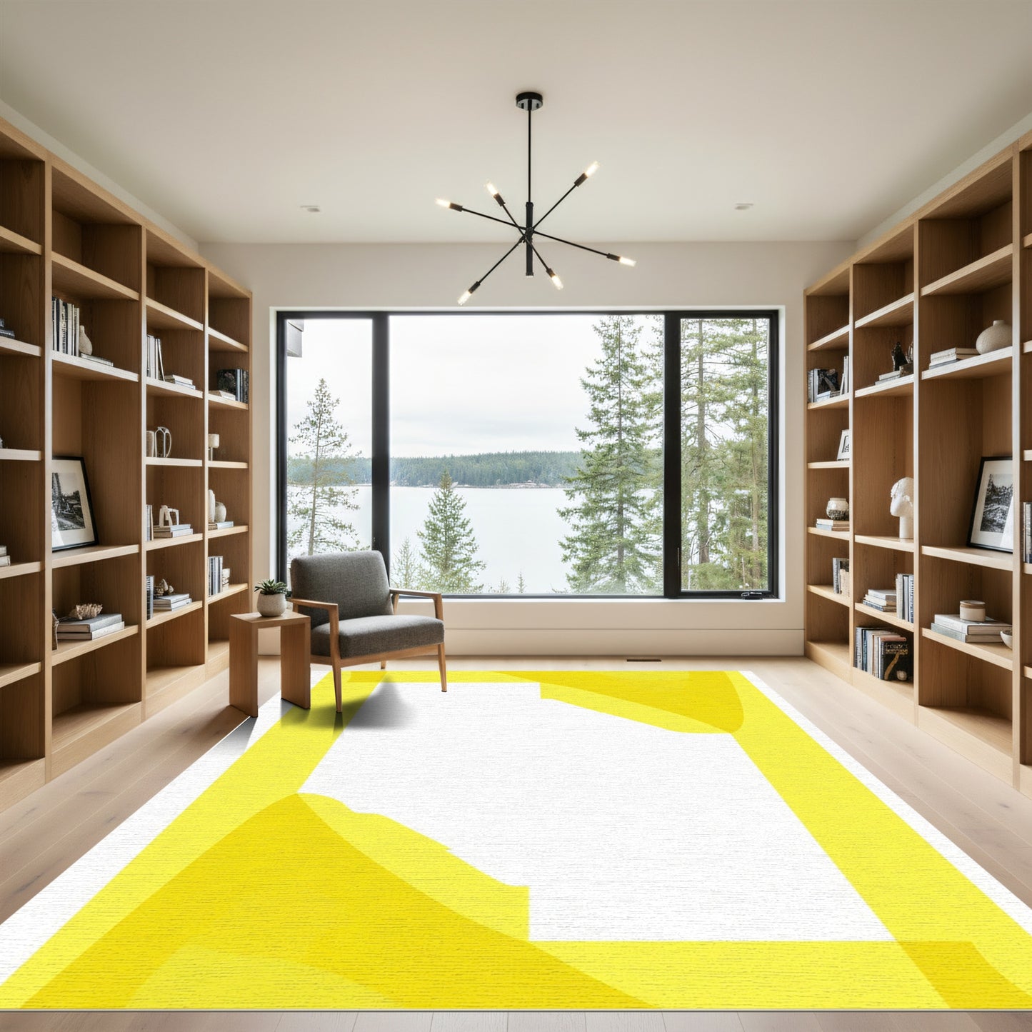 Abstract Yellow Wave Border Rug