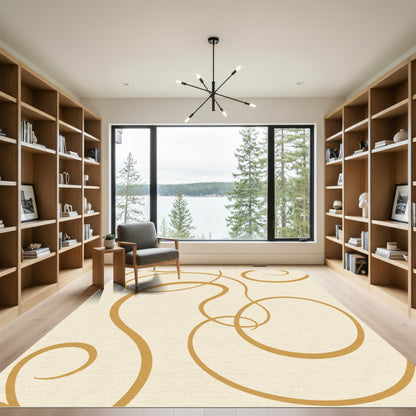 Golden Swirl Script Abstract Rug