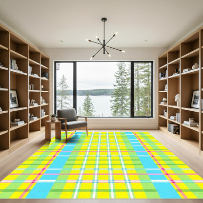 Brave Yellow Plaid Grid Layout Rug