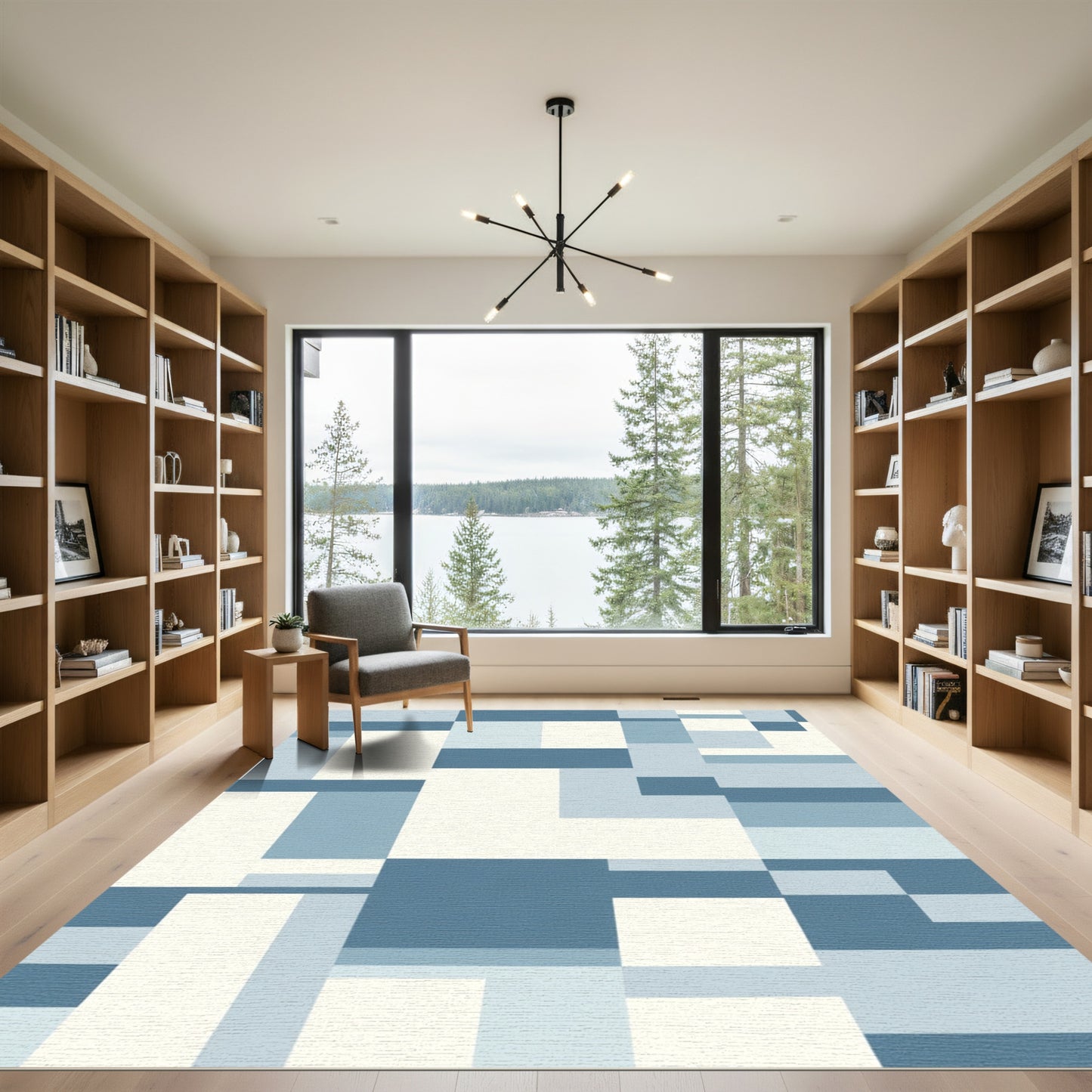 Blue Tone Geometric Blocks Rug