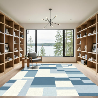 Blue Tone Geometric Blocks Rug