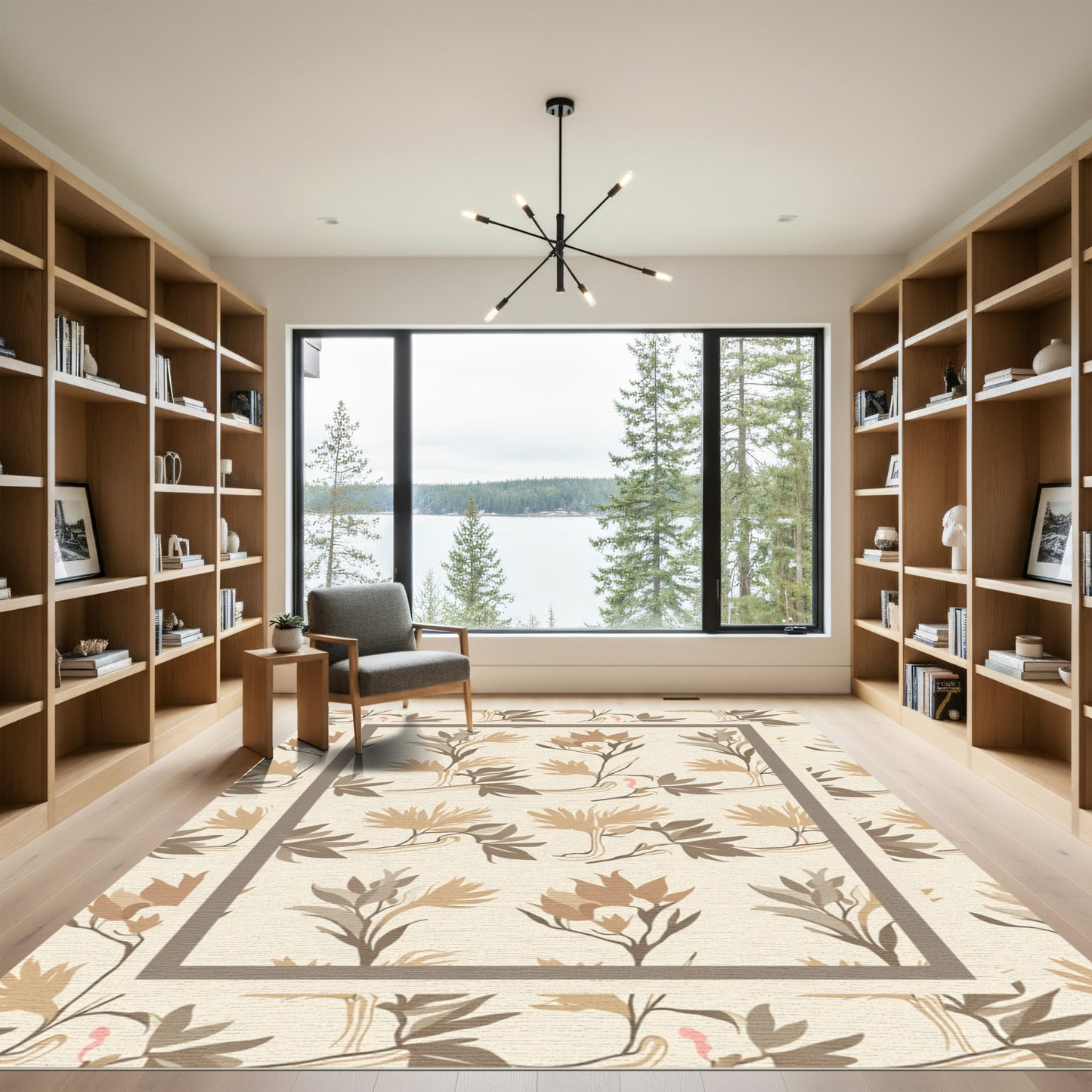 Earthy Beige Floral Art Nouveau Rug