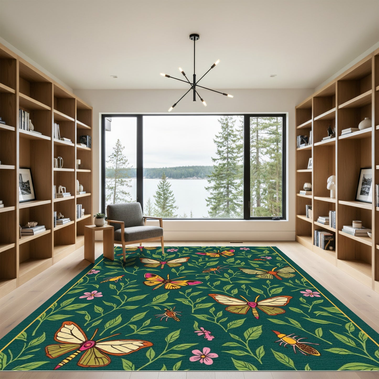 Emerald Green Butterfly Garden Whimsy Rug