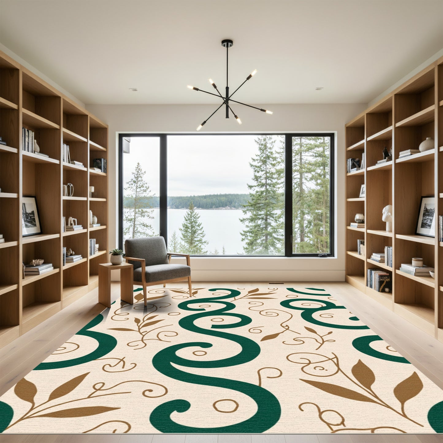 Emerald Swirls And Branches Rug