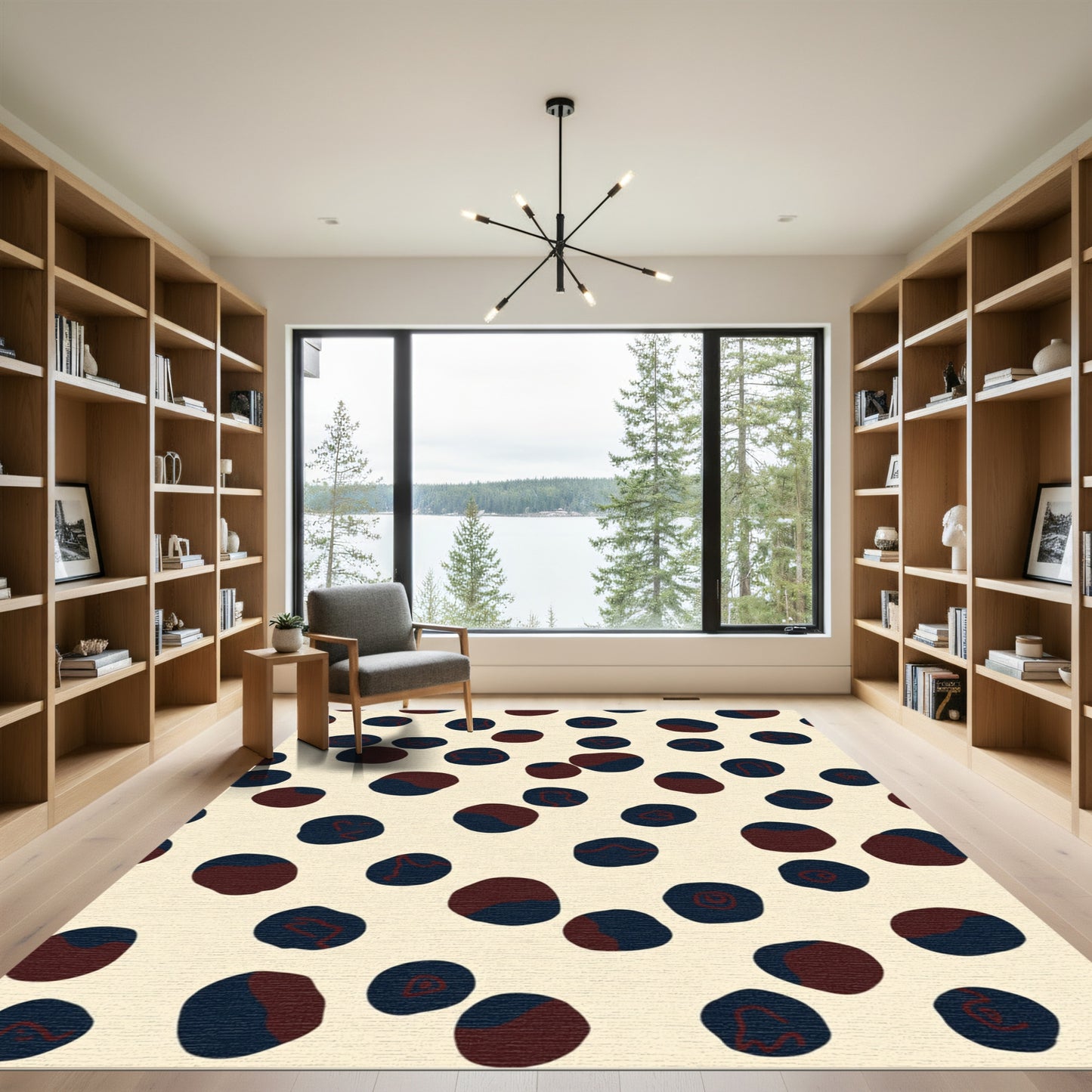 Deep Blue Burgundy Pebble Arrangement Rug
