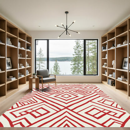Bold Red Geometric Diamond Composition Rug