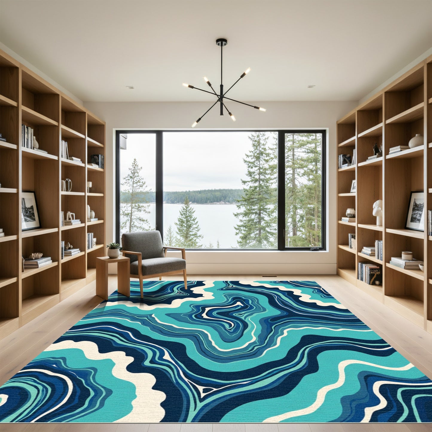 Oceanic Marbled Swirl Abstract Rug