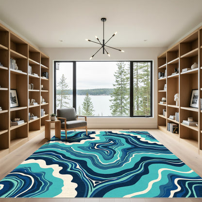 Oceanic Marbled Swirl Abstract Rug
