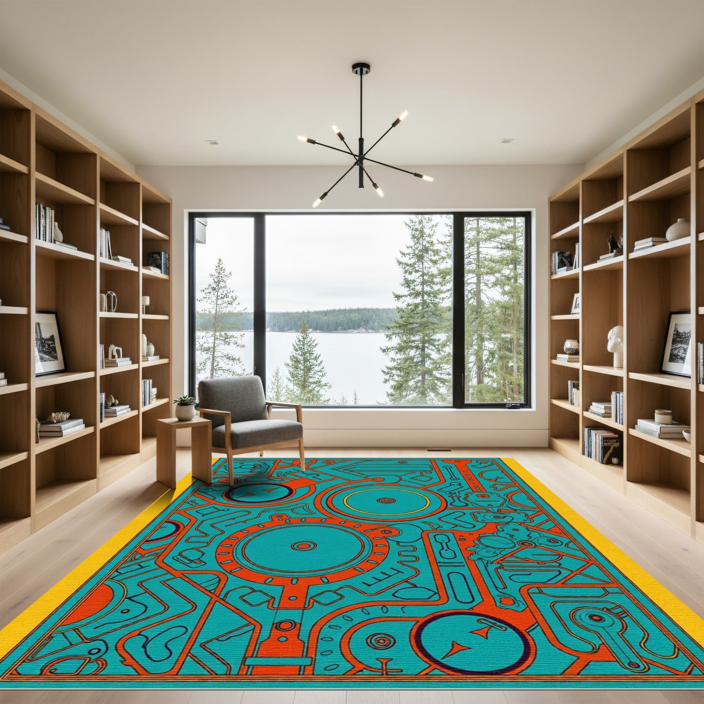 Teal Orange Circuit Board Composition Rug