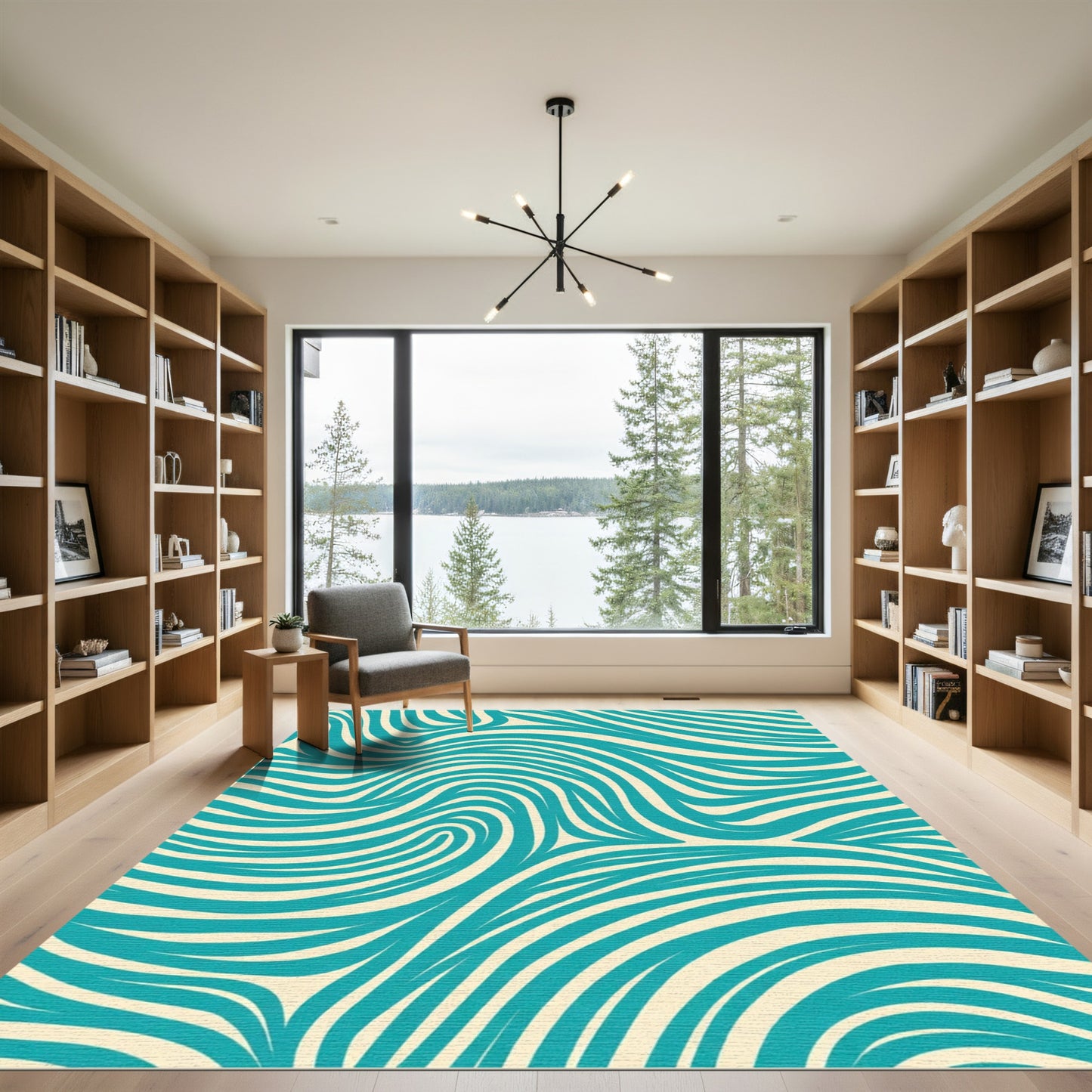 Teal Cream Swirl Flow Rug