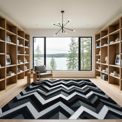 Modern Monochrome Zigzag Geometric Area Decor Rug