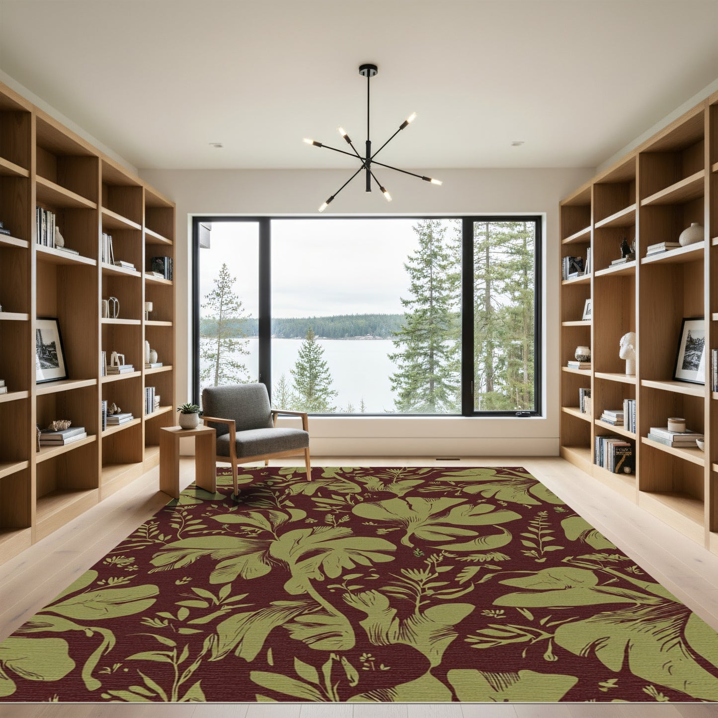 Deep Red Lush Green Botanical Garden Rug