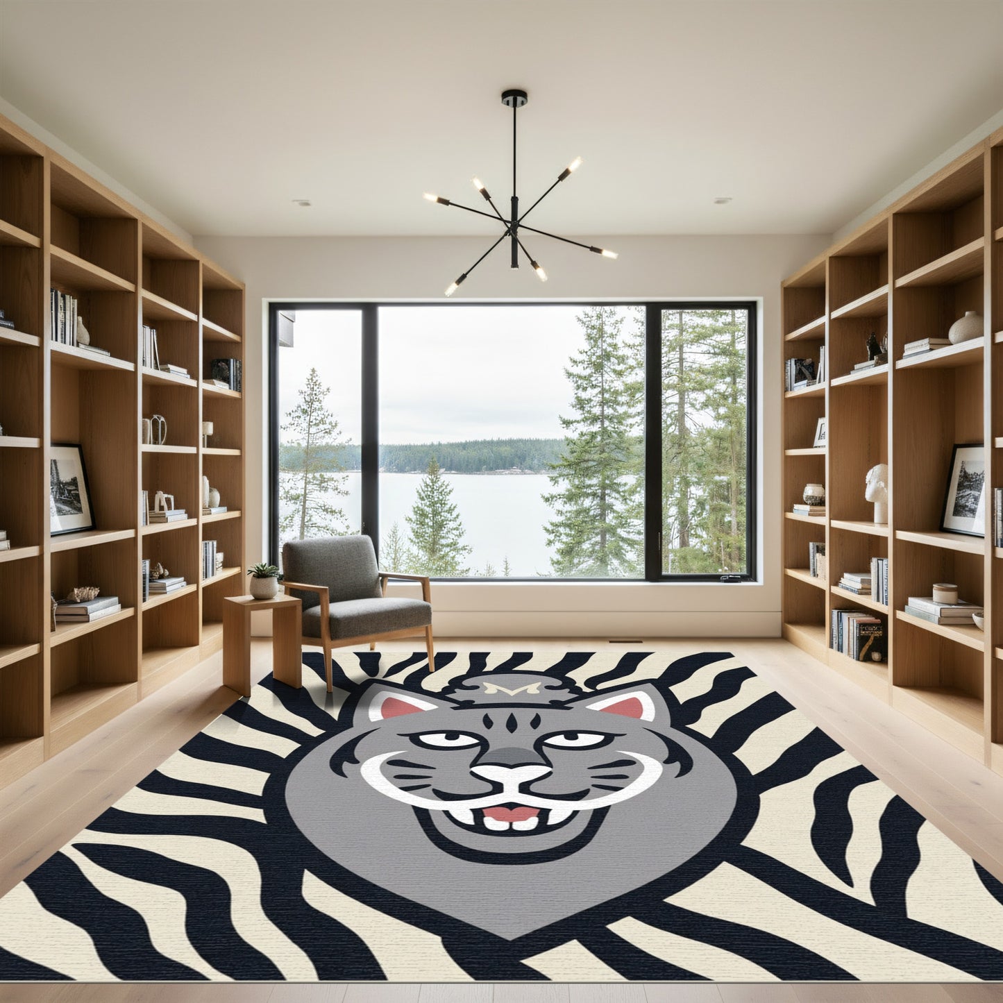 Gray Feline Whimsical Stripe Rug