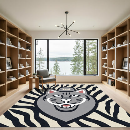 Gray Feline Whimsical Stripe Rug