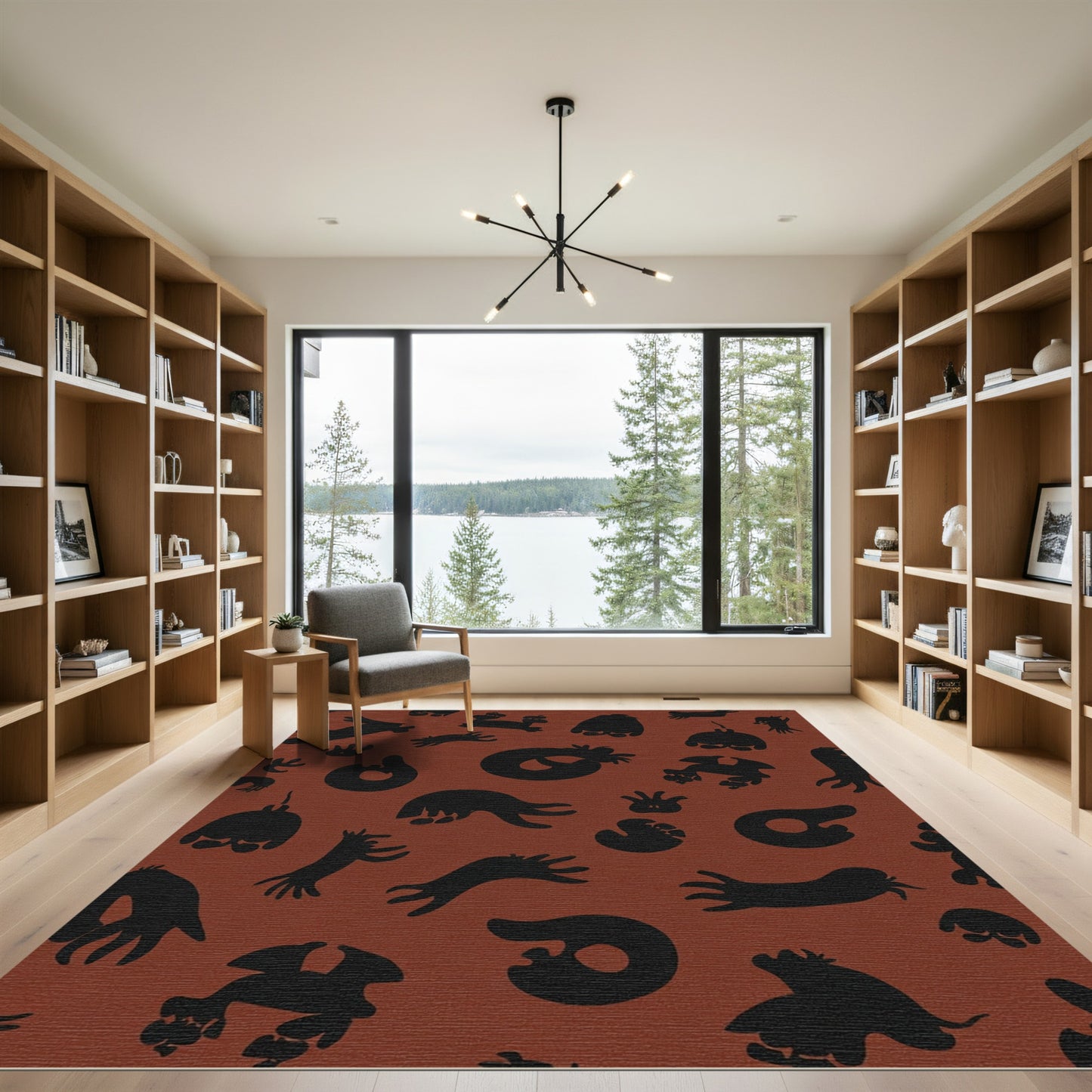 Whimsical Black Creature Clay Tones Rug