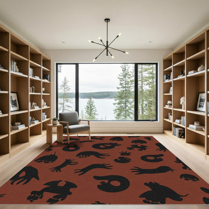 Whimsical Black Creature Clay Tones Rug
