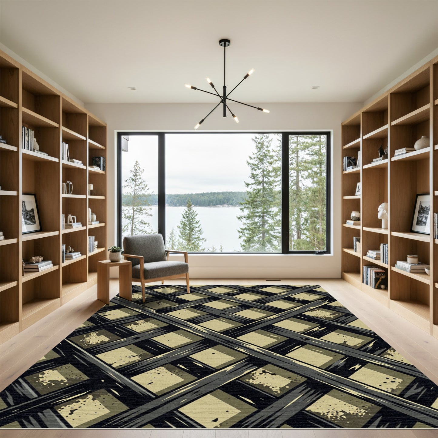 Dark Olive Gridded Lattice Grid Rug