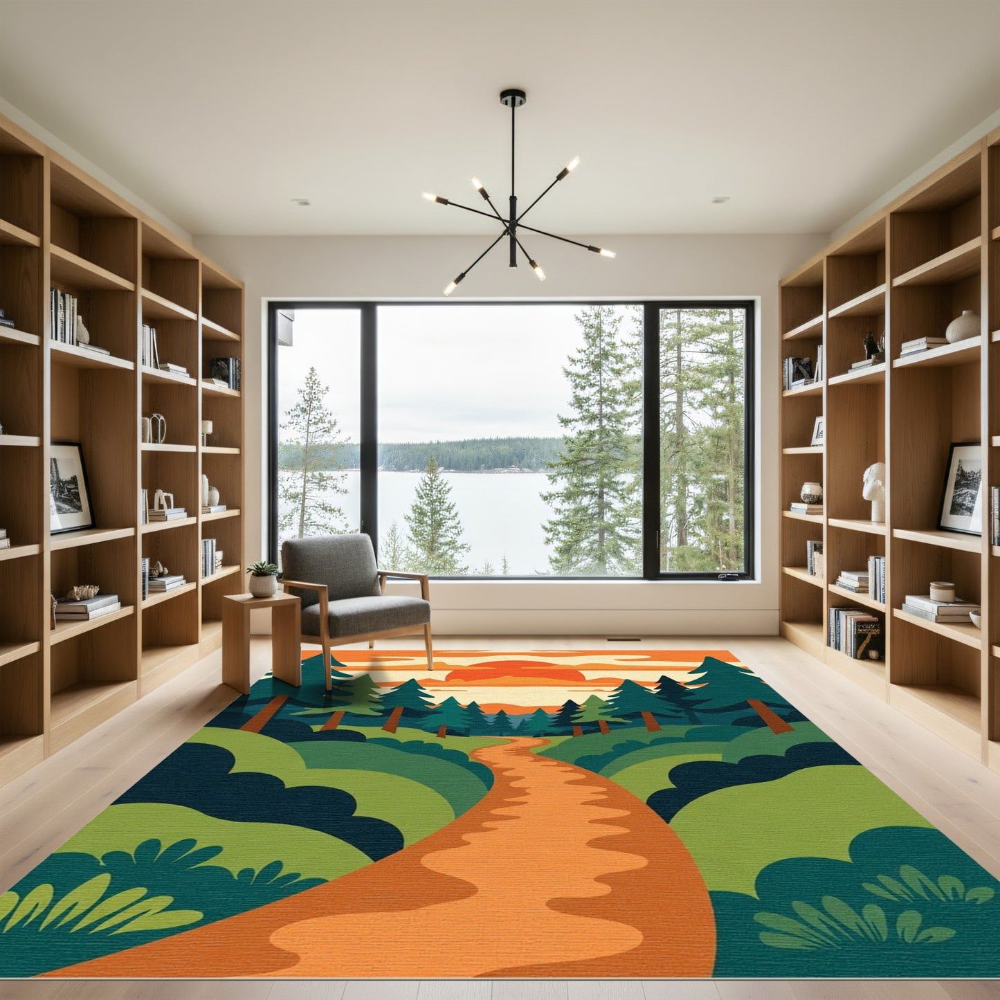 Sunset Pine Forest Winding Path Rug