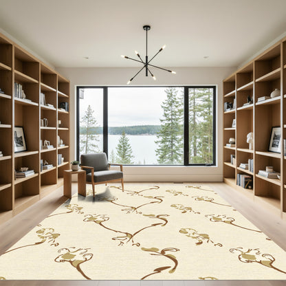 Tan Floral Swirls On Cream Rug