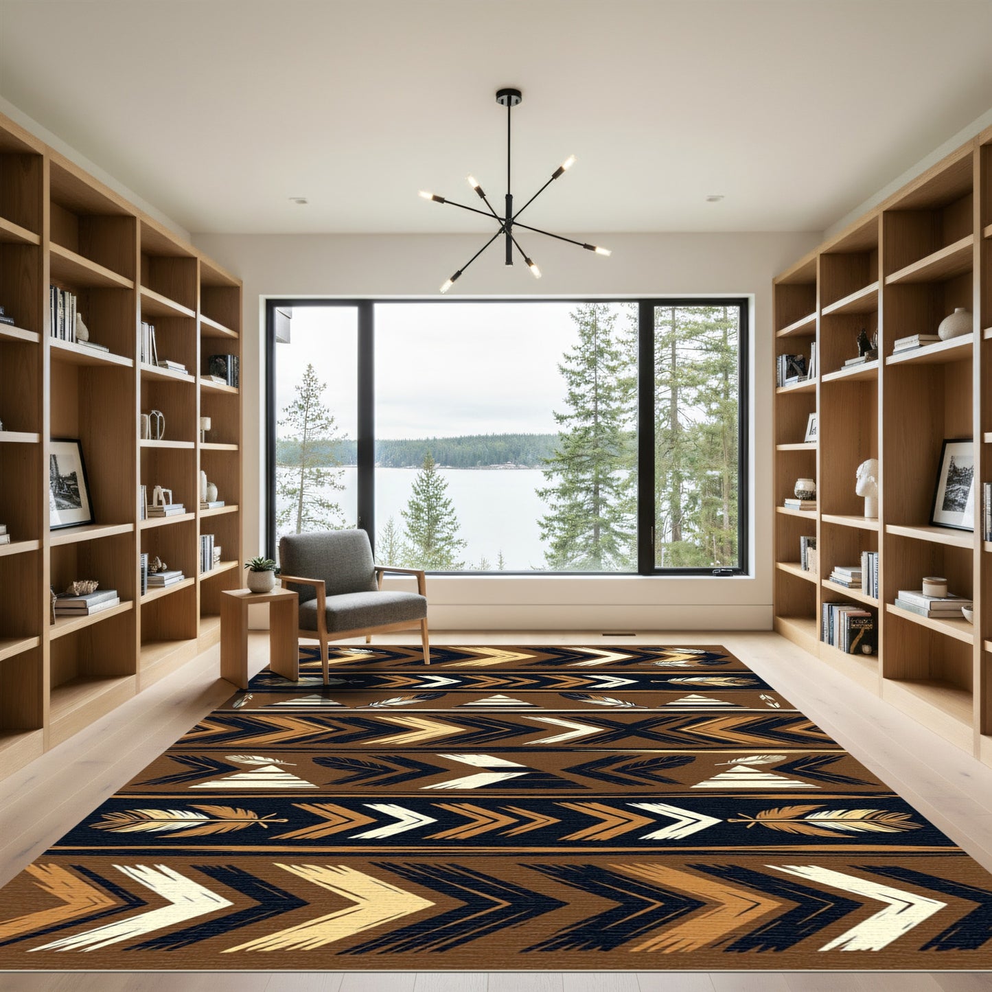 Earthy Feather Chevron Stripes Rug