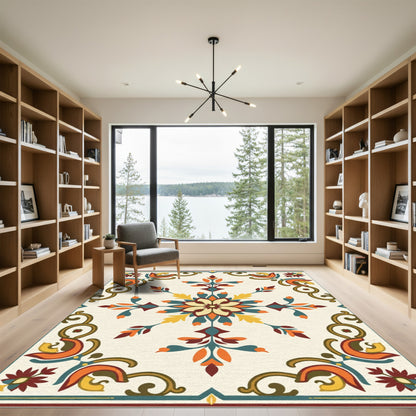 Terracotta Teal Golden Floral Arrangement Rug